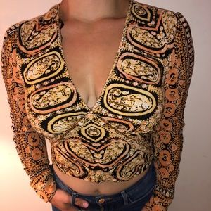Free People Orange Multi Print Top